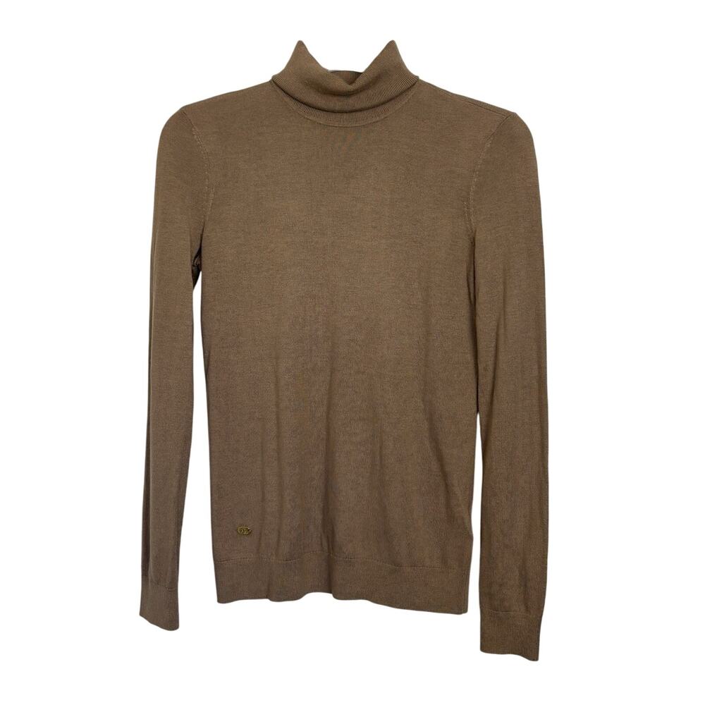 Lauren Ralph Lauren Black Label Silk Modal Blend Tan Turtleneck Minimalist XS